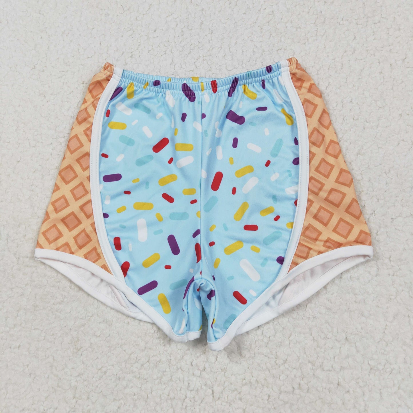 SS0571 Girls Boutique Blue Orange Match  Waffle Ice Cream Yoga Shorts  202505 RTS