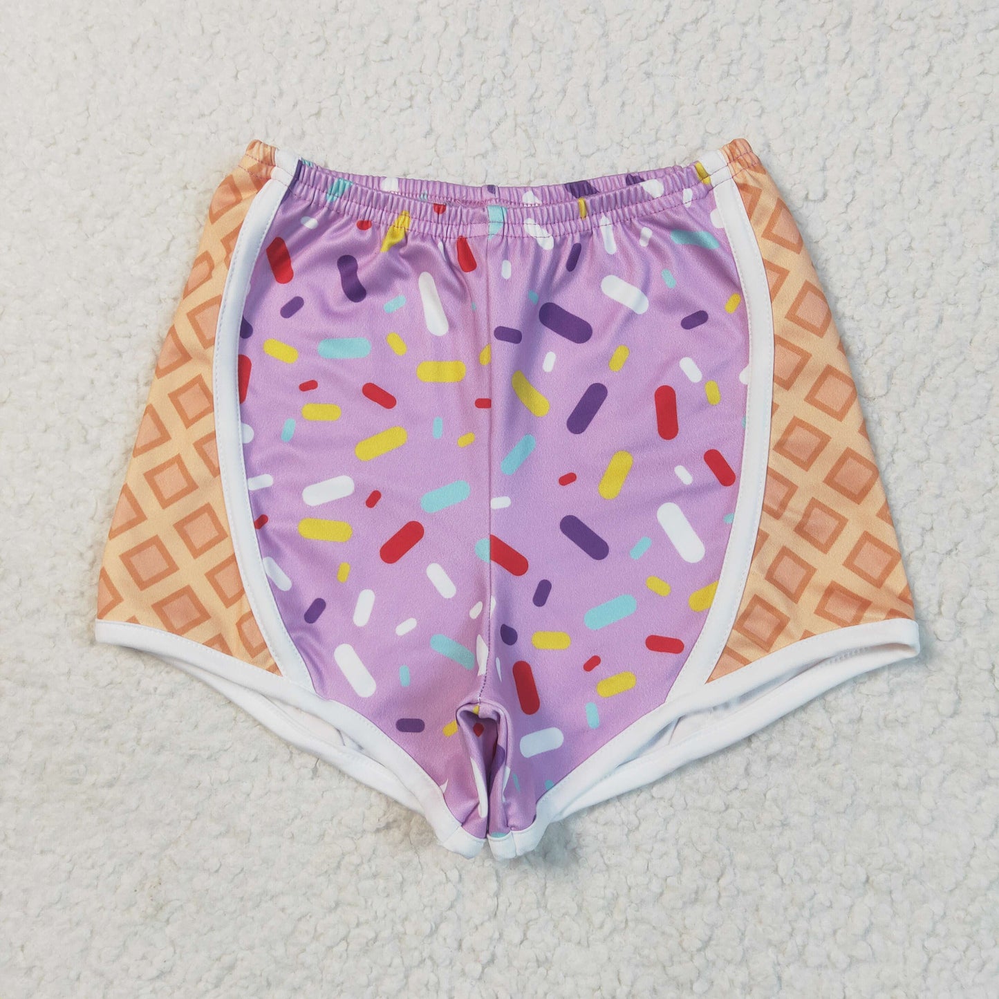 SS0572 Girls Boutique Purple Orange Match  Waffle Ice Cream Yoga Shorts  202505 RTS