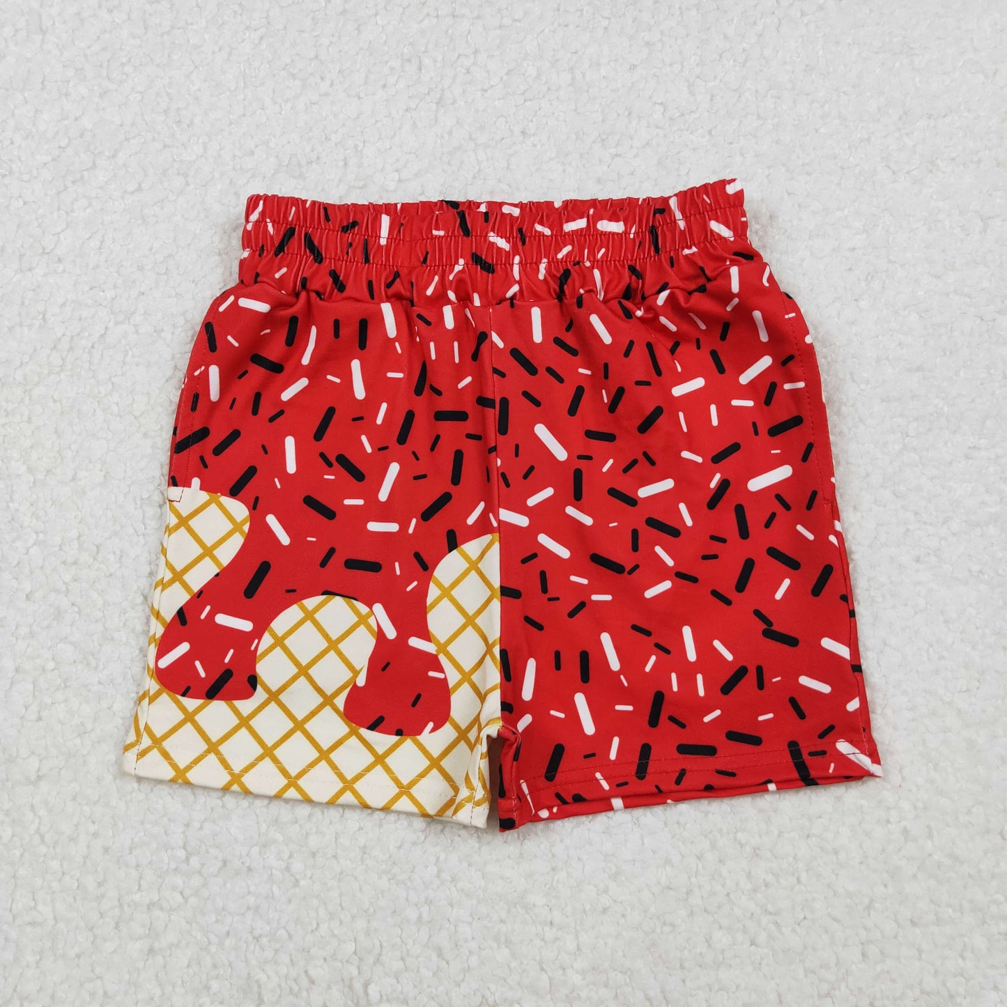 SS0637 Waffle Ice Cream Boys Boutique Red Shorts 202509 RTS