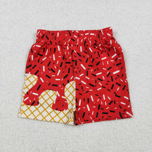 SS0637 Waffle Ice Cream Boys Boutique Red Shorts 202509 RTS