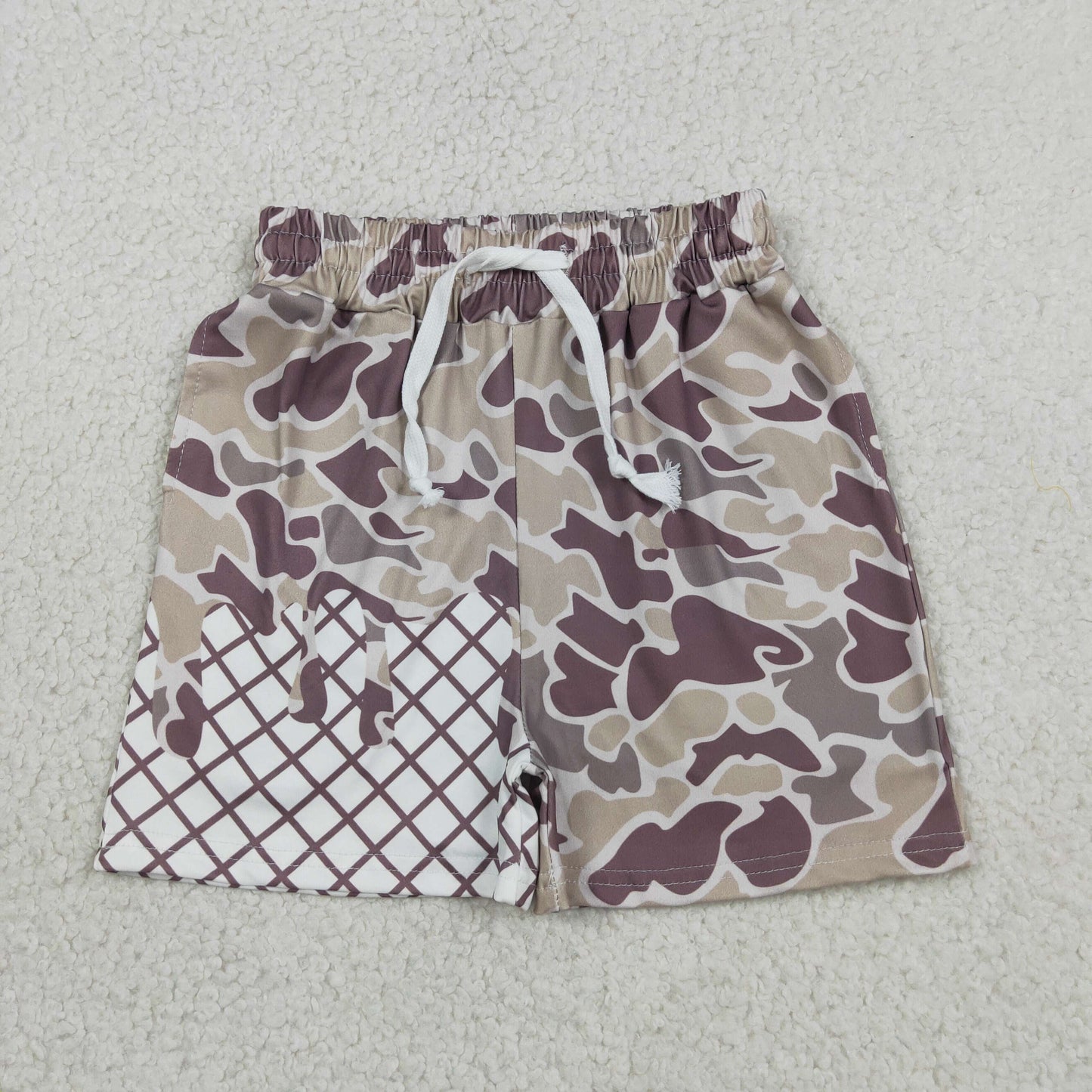SS0648 Waffle Gray Green Camouflage Boys Boutique Blue Shorts 202605 RTS