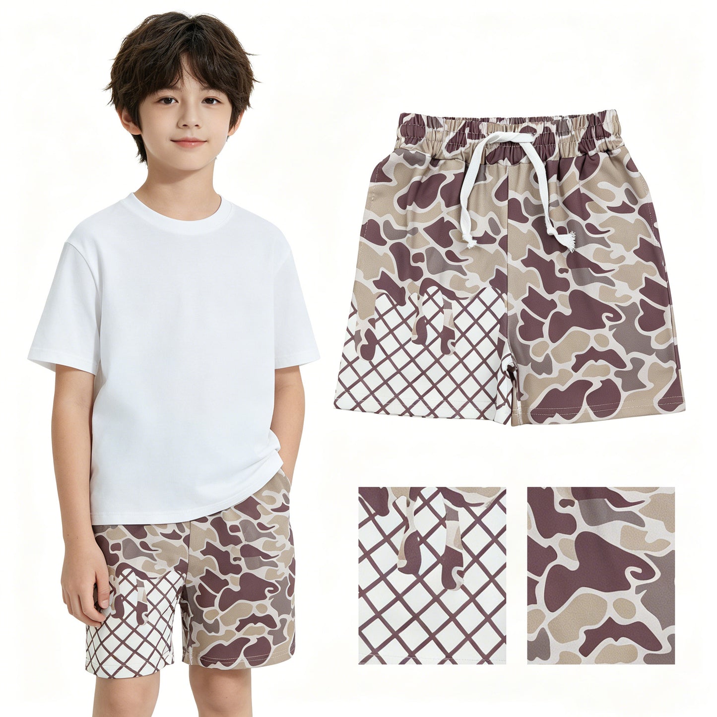 SS0648 Waffle Gray Green Camouflage Boys Boutique Blue Shorts 202605 RTS