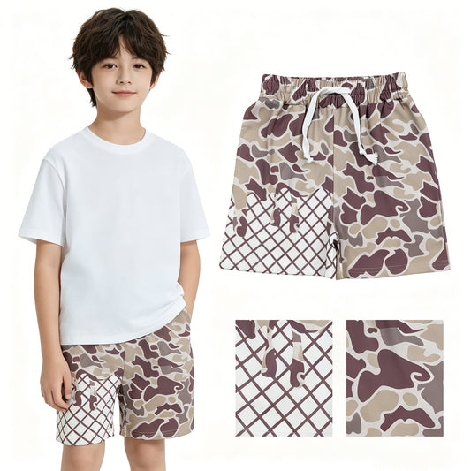 SS0648 Waffle Gray Green Camouflage Boys Boutique Blue Shorts 202605 RTS