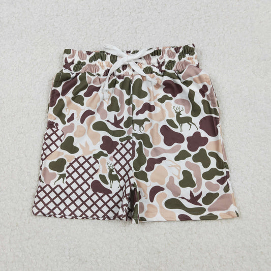 SS0652 Waffle Puppy Deer Duck Hunting Camouflage Boys Boutique Blue Shorts 202510 RTS