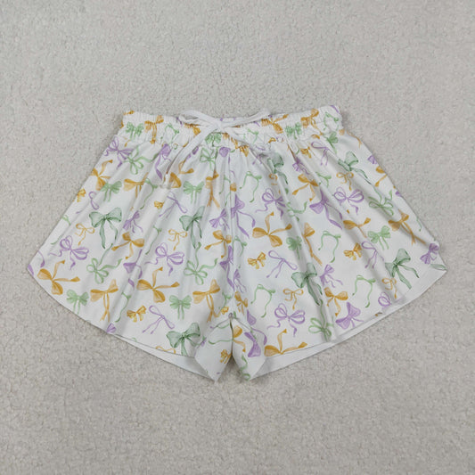 SS0679 Mardi Gras Adult Female Yellow Green Purple Bows White Yoga Shorts 202511 RTS