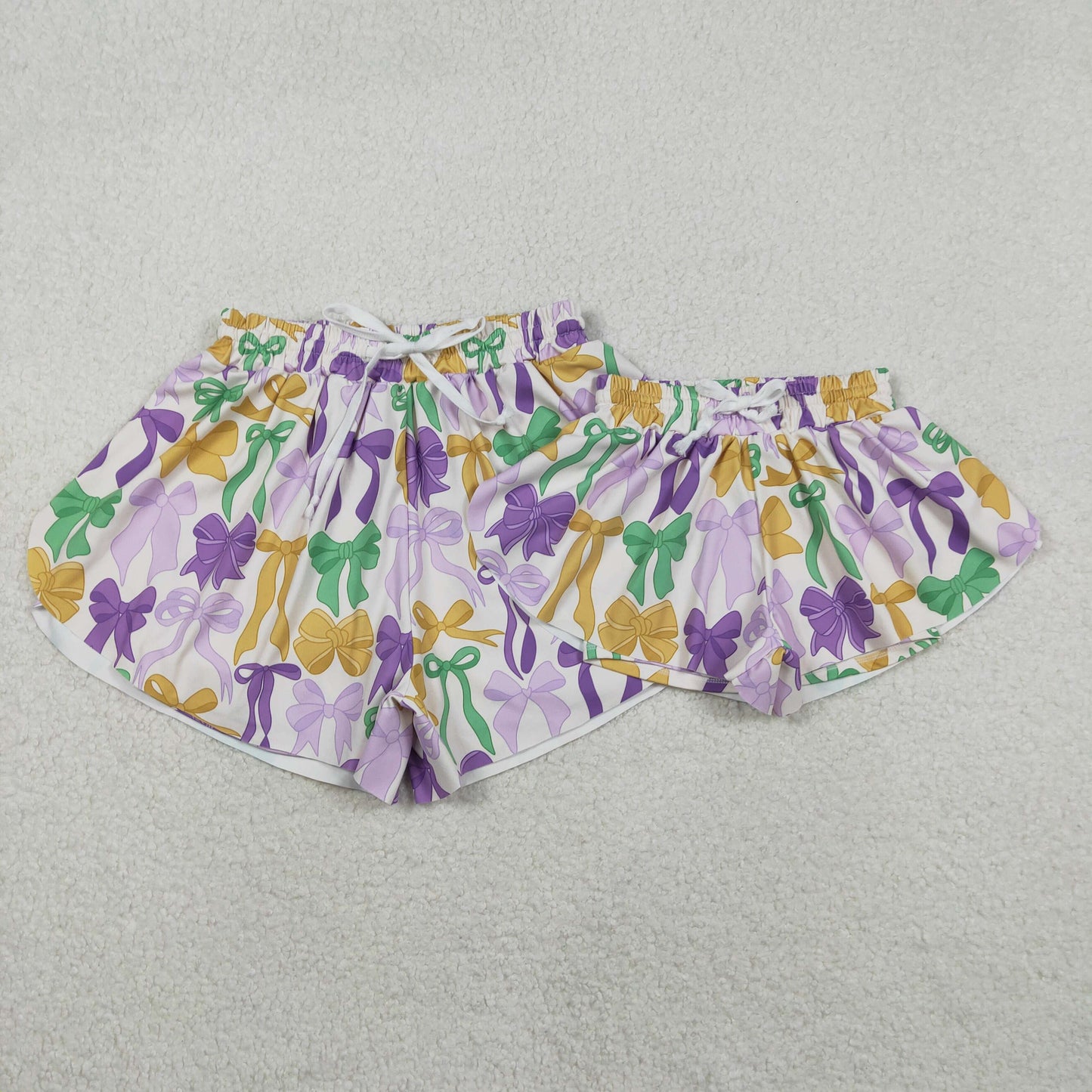 SS0681 Mardi Gras Adult Female Bows Pattern Purple Yoga Shorts 202511 RTS