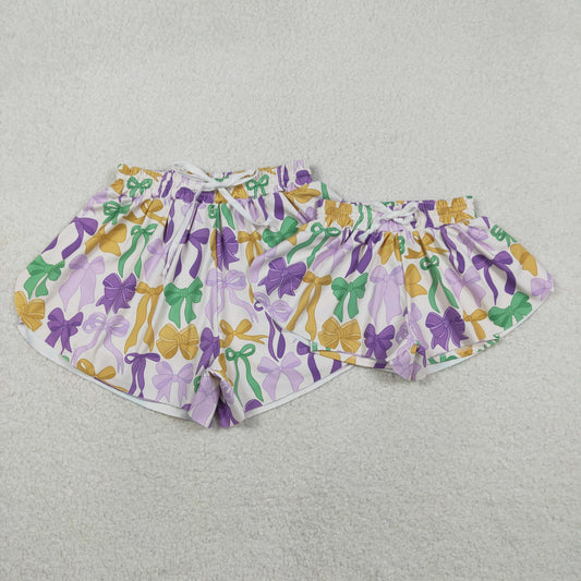 SS0681 Mardi Gras Adult Female Bows Pattern Purple Yoga Shorts 202511 RTS