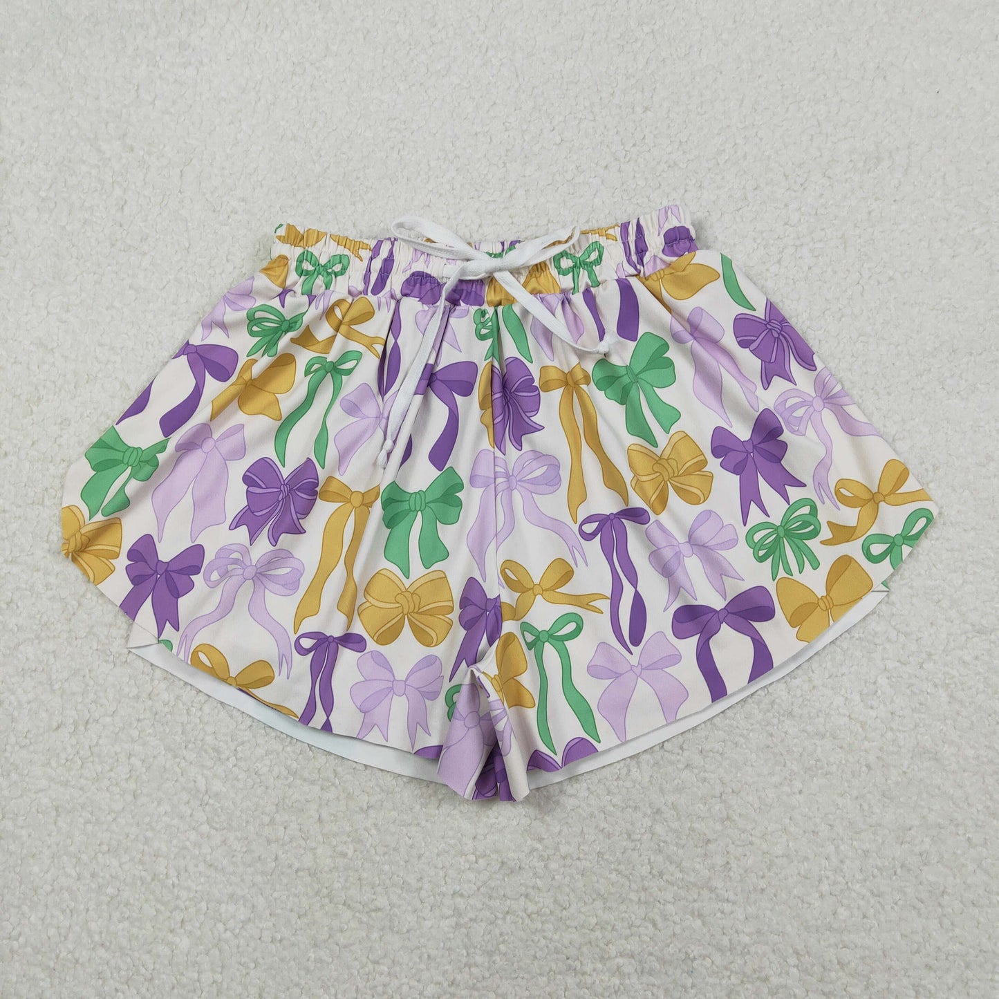 SS0681 Mardi Gras Adult Female Bows Pattern Purple Yoga Shorts 202511 RTS