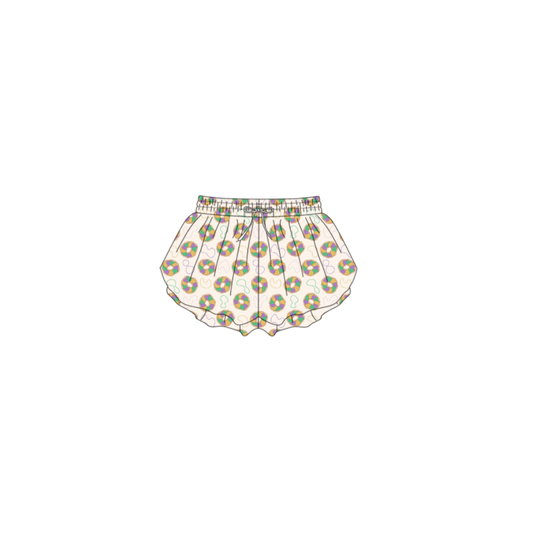 MOQ 5 preorder SS0683 Mardi Gras Necklace Donut Beige Girls Yoga Shorts 202510