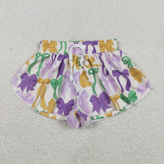 SS0684 Mardi Gras Bows Purple Girls Yoga Shorts 202511 RTS