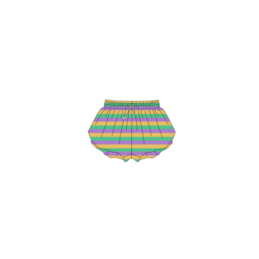 MOQ 5 preorder SS0685 Mardi Gras Yellow Green Purple Stripe Girls Yoga Shorts 202510