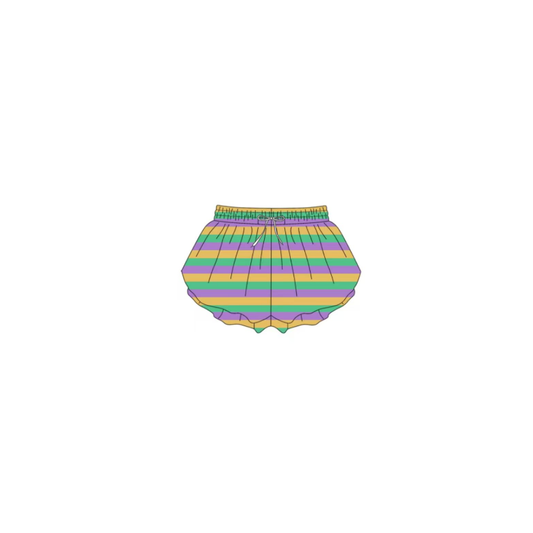 MOQ 5 preorder SS0685 Mardi Gras Yellow Green Purple Stripe Girls Yoga Shorts 202510
