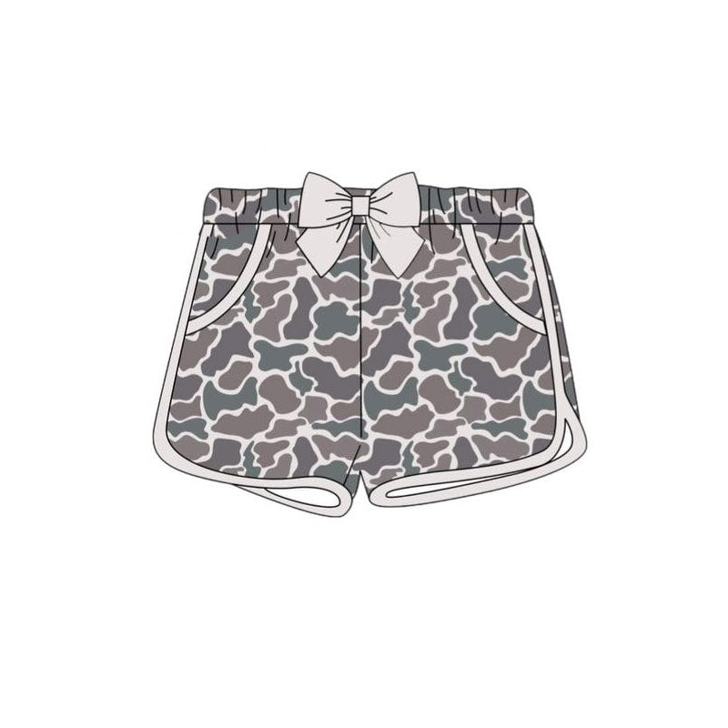 MOQ 5 Preorder SS0688 Girls Bow Gray Camouflage Shorts 202510