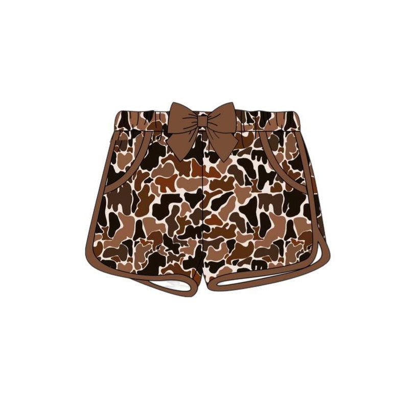 MOQ 5 Preorder SS0689 Girls Bow Brown Camouflage Shorts 202510