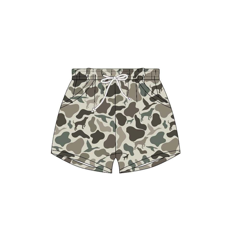 MOQ 5 Preorder SS0692 Puppy Duck Hunting Gray Green Brown Camouflage Boys Shorts 202510