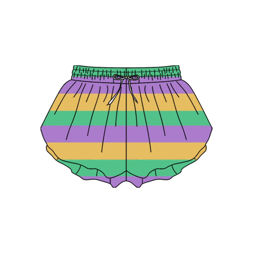 MOQ 5 preorder SS0706 Mardi Gras Adult Female Stripe Yoga Shorts 202510