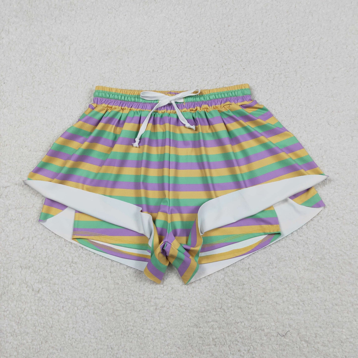 SS0706 Mardi Gras Adult Female Stripe Yoga Shorts 202512 RTS