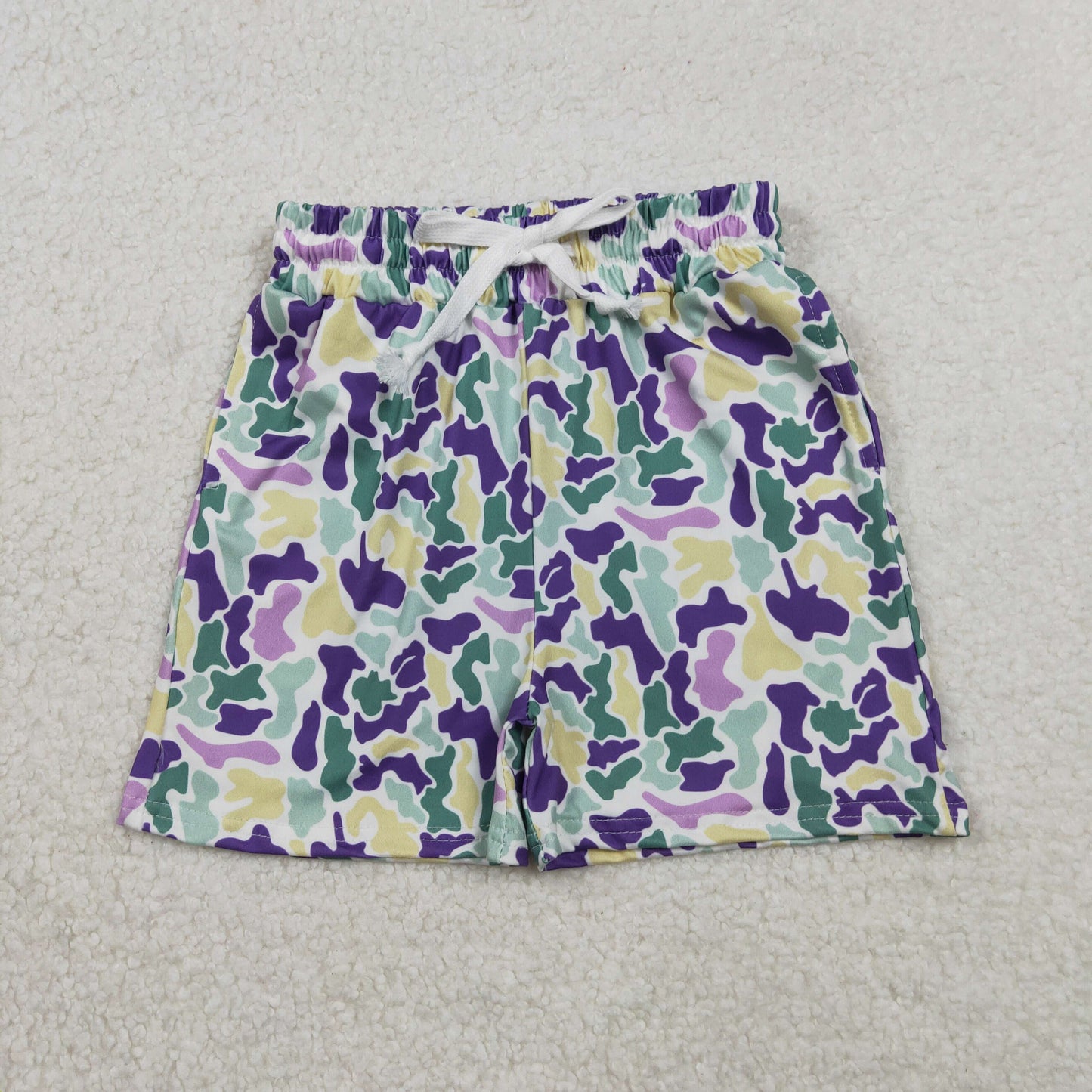 SS0734 Mardi Gras Purple Camouflage Drawstring Boys Shorts 202511 RTS