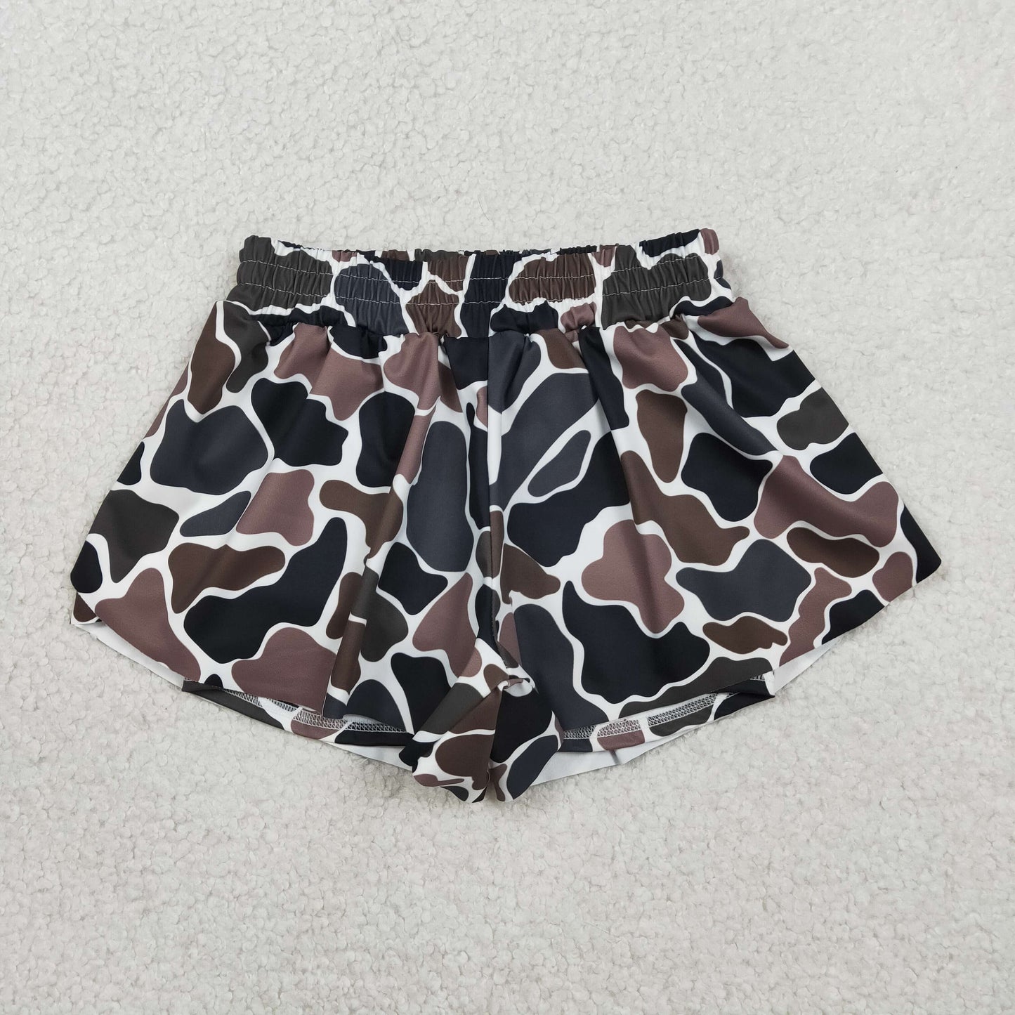 SS0773 Brown Green Camouflage Girls Yoga Shorts 202602