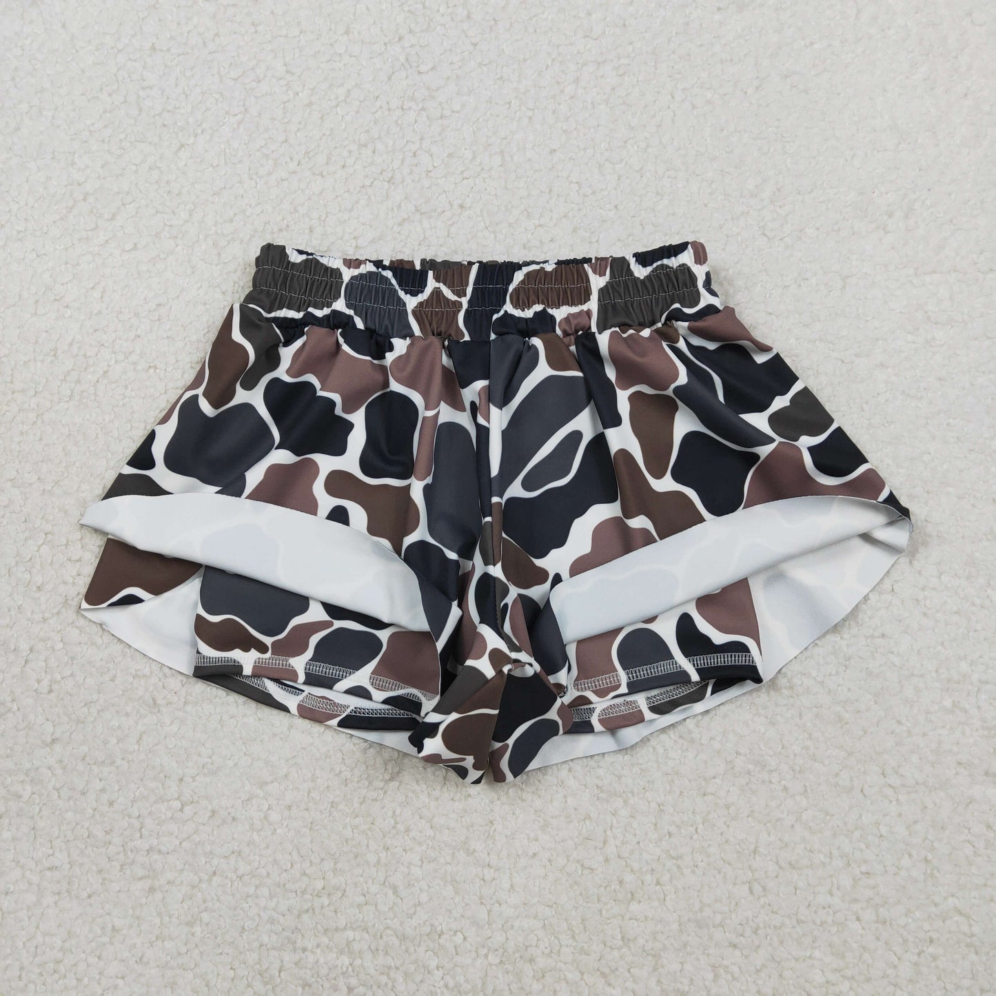 SS0773 Brown Green Camouflage Girls Yoga Shorts 202602