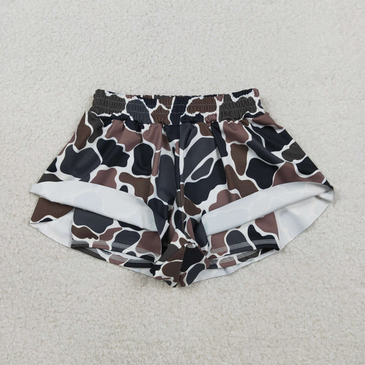 SS0773 Brown Green Camouflage Girls Yoga Shorts 202602