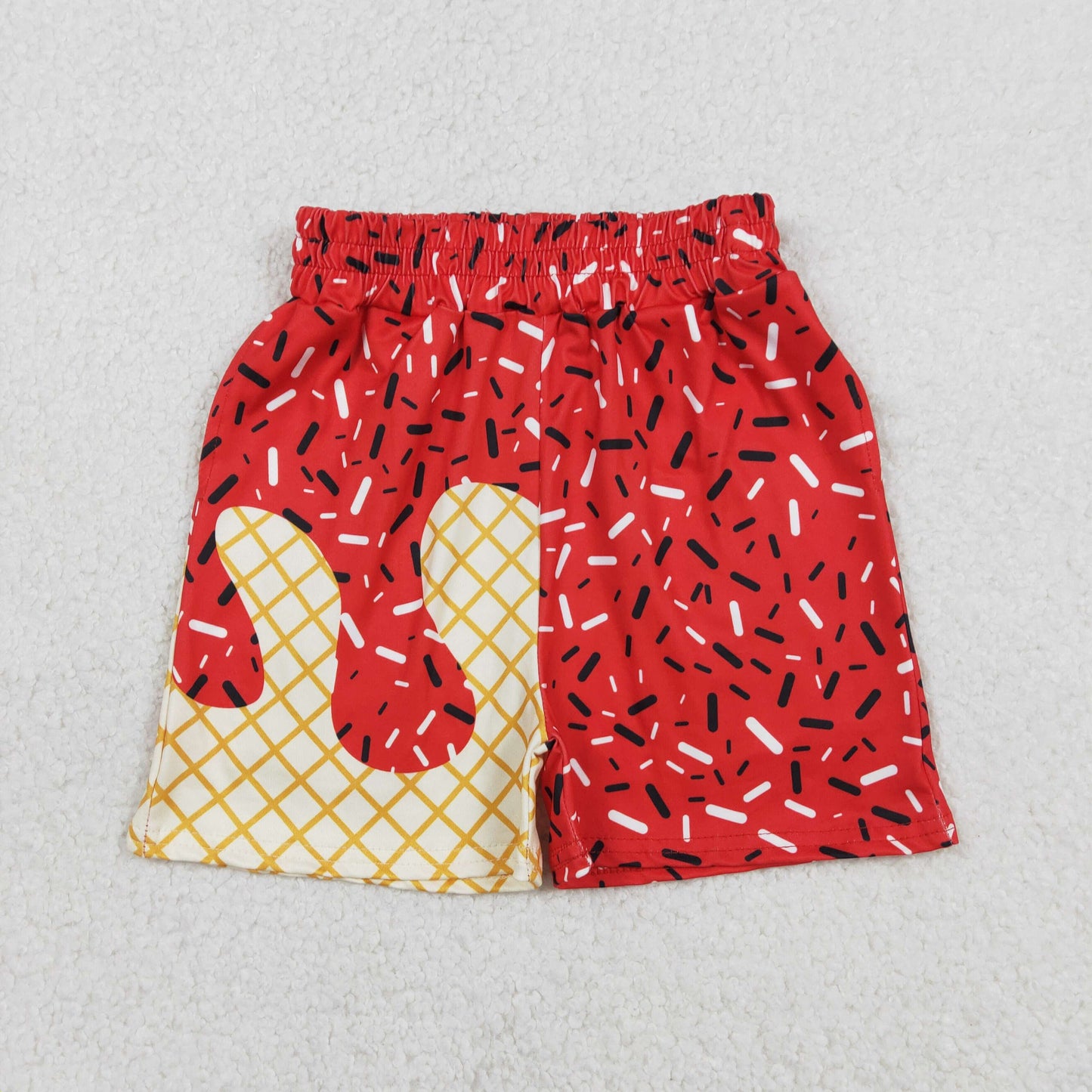 NEW SS0776 Waffle Ice Cream Drip Boys Boutique Red Shorts 202601 RTS