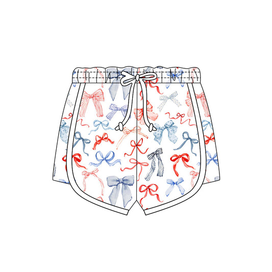 MOQ 5 PCS preorder SS0777 4th of July Red Blue Bows White Girls Shorts 202512
