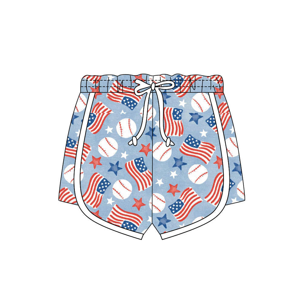 MOQ 5 PCS preorder SS0778 4th of July Baseball Flag Blue Girls Shorts 202512