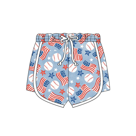 MOQ 5 PCS preorder SS0778 4th of July Baseball Flag Blue Girls Shorts 202512