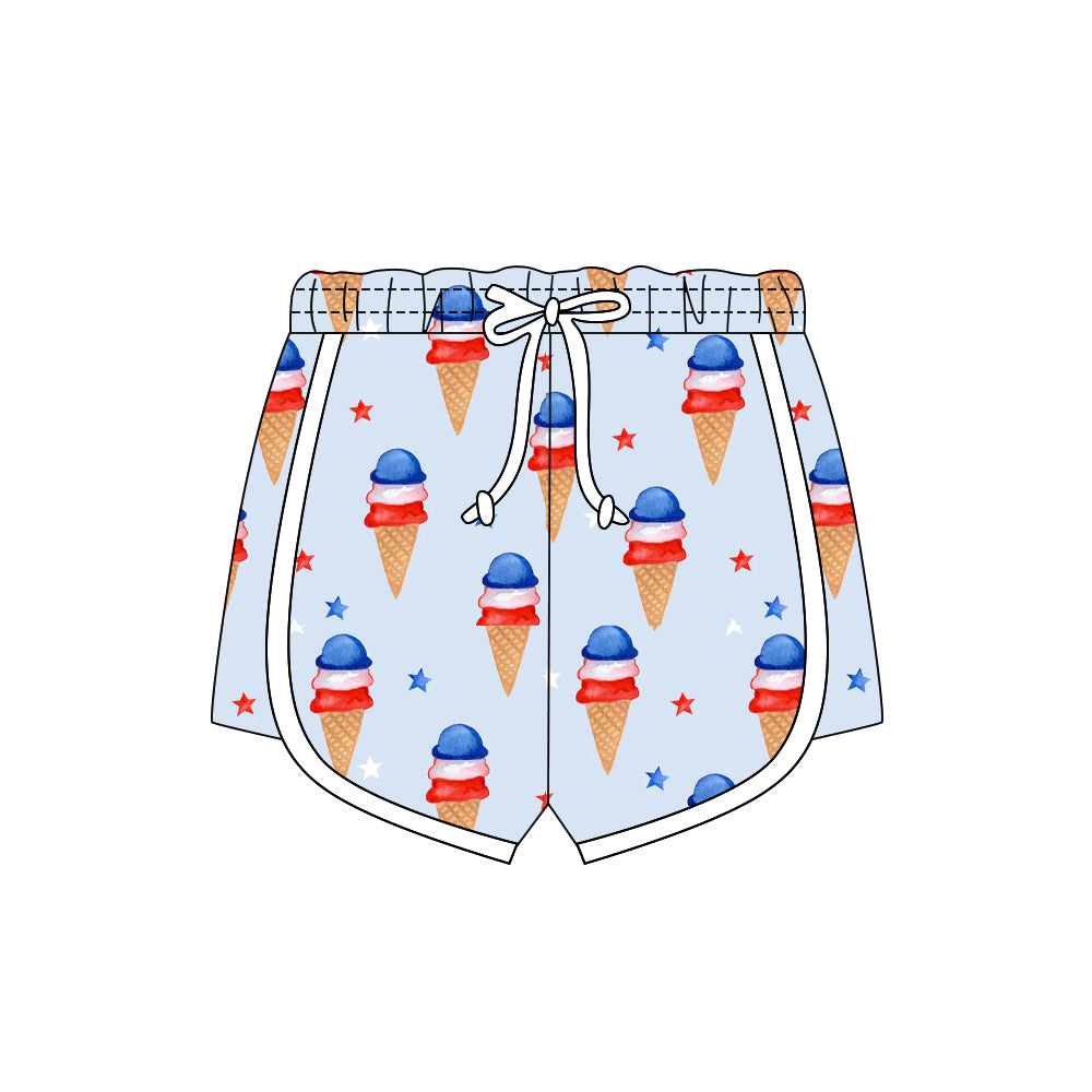 MOQ 5 PCS preorder SS0780 4th of July Ice Cream Star Gray Blue Girls Shorts 202512