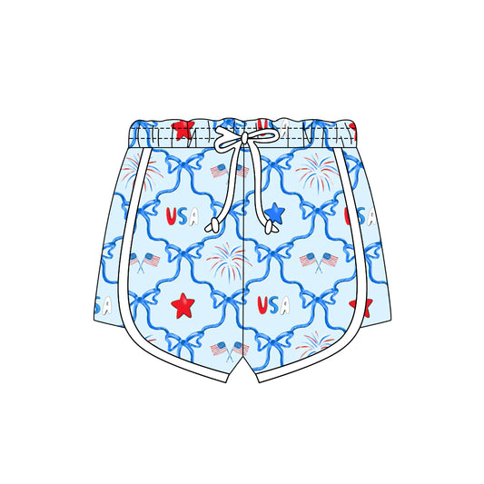 MOQ 5 PCS preorder SS0782 4th of July USA Star Bows Fireworks Blue Girls Shorts 202512