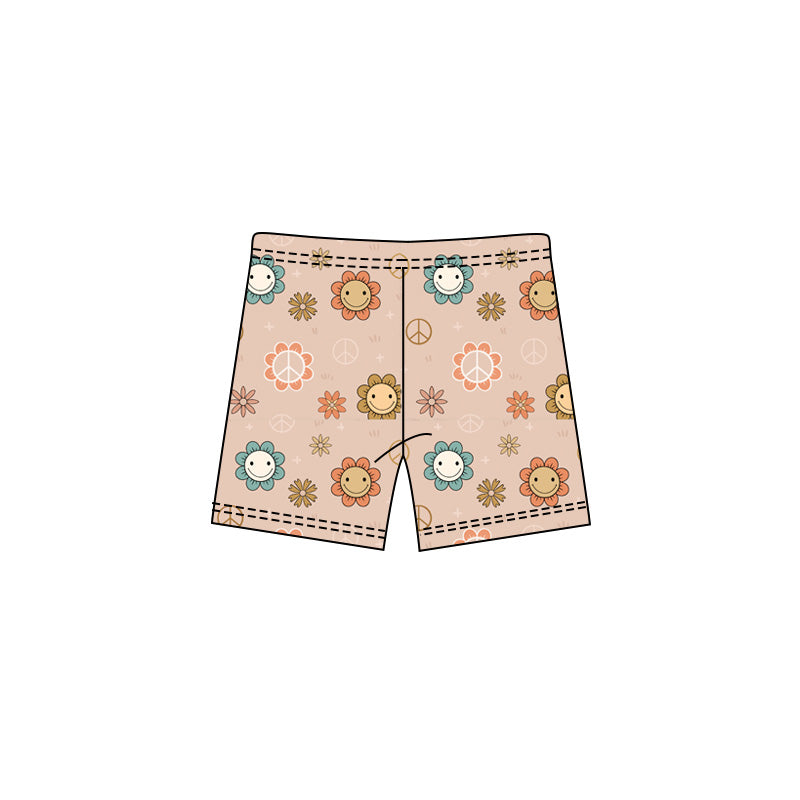 MOQ 5 PCS preorder SS0791 Smile Face Flower Pattern Orange Girls Shorts 202601