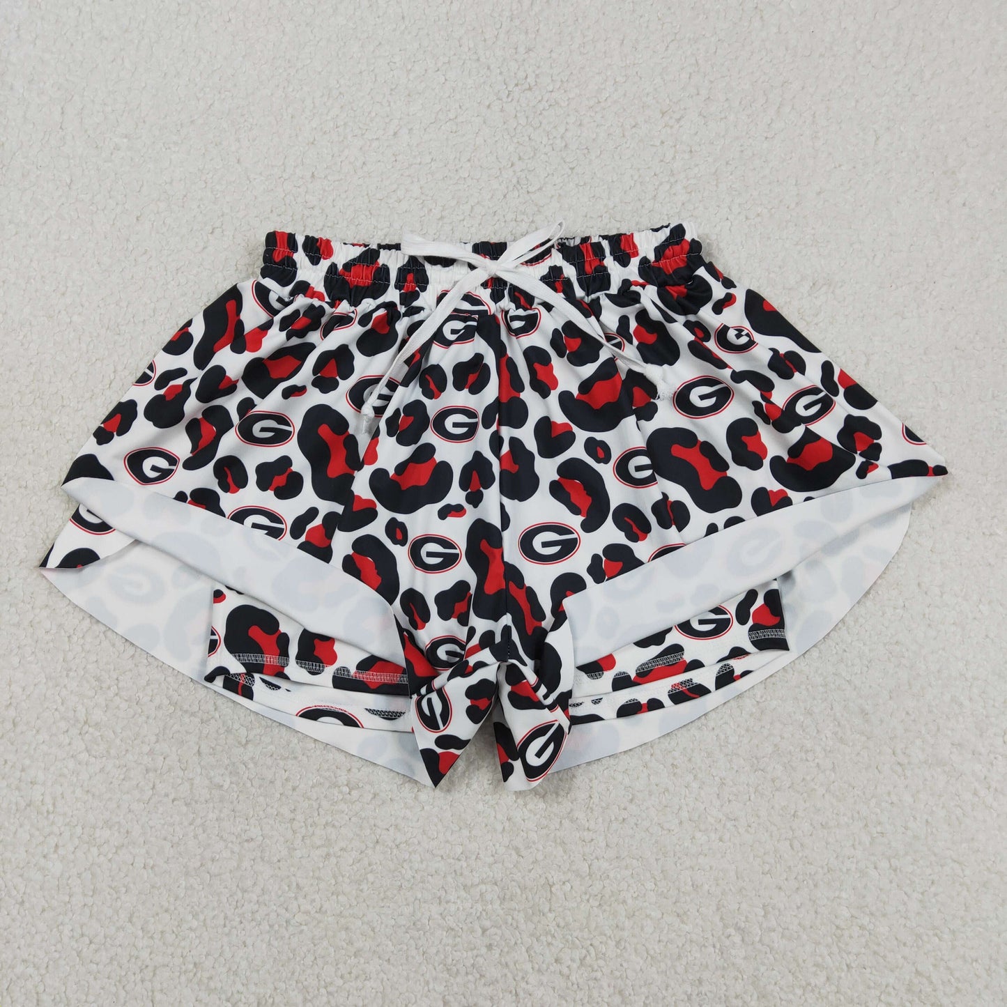 Adult Female GO TEAM G Red Black Leopard Yoga Shorts 202603 RTS