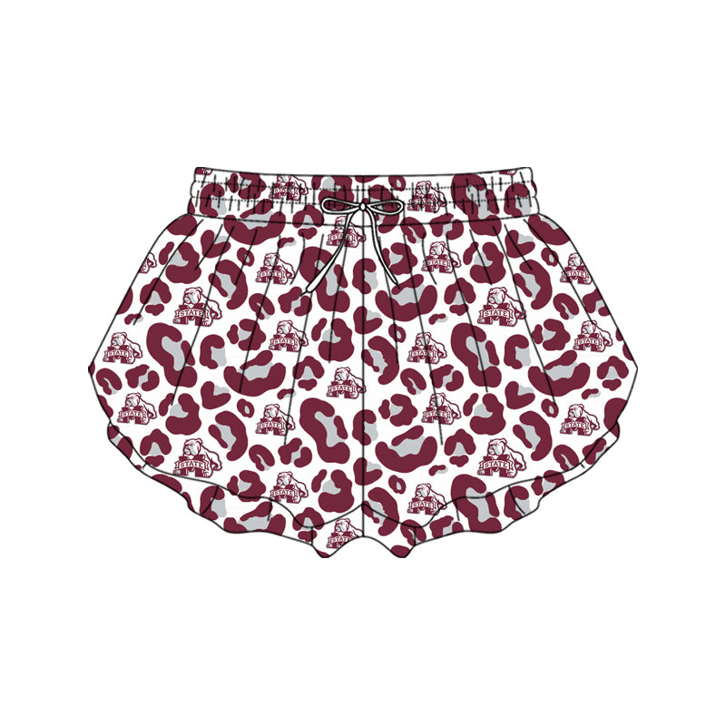 MOQ 5 PCS SS0810 Preorder Adult Female GO TEAM M State Gray Red Leopard White Yoga Shorts 202601