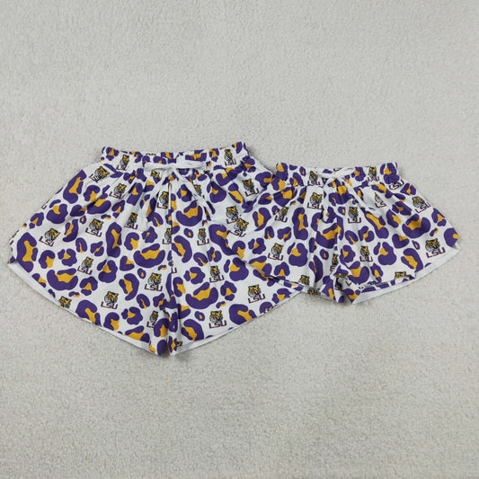 SS0811 Adult Female GO TEAM Tiger LSU Purple Yellow Leopard White Yoga Shorts 202604 RTS