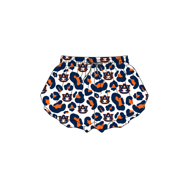 MOQ 5 PCS preorder SS0819 GO TEAM UA Navy Orange Leopard White Girls Yoga Shorts 202601
