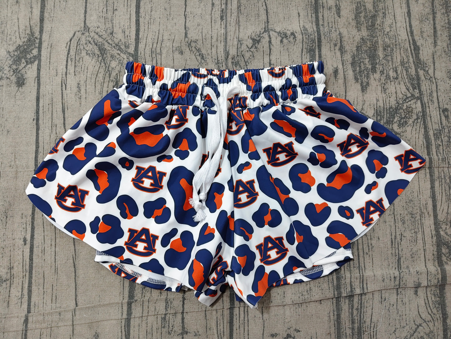 NO MOQ preorder SS0819 GO TEAM UA Navy Orange Leopard White Girls Yoga Shorts 202606