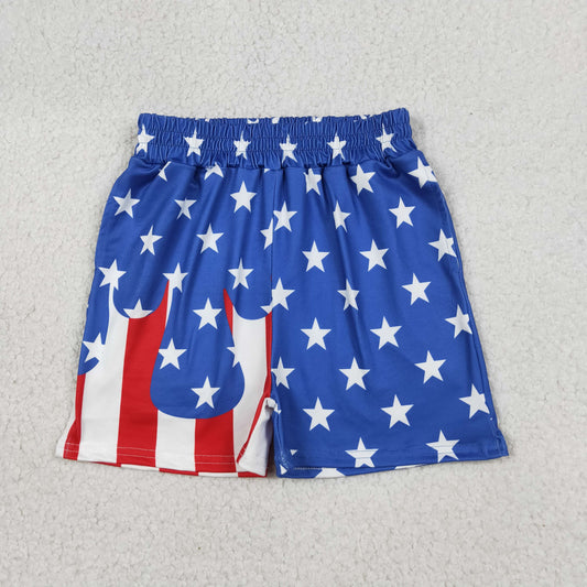 SS0861 4th of July Star Stripe Blue Boys Shorts 202604 RTS