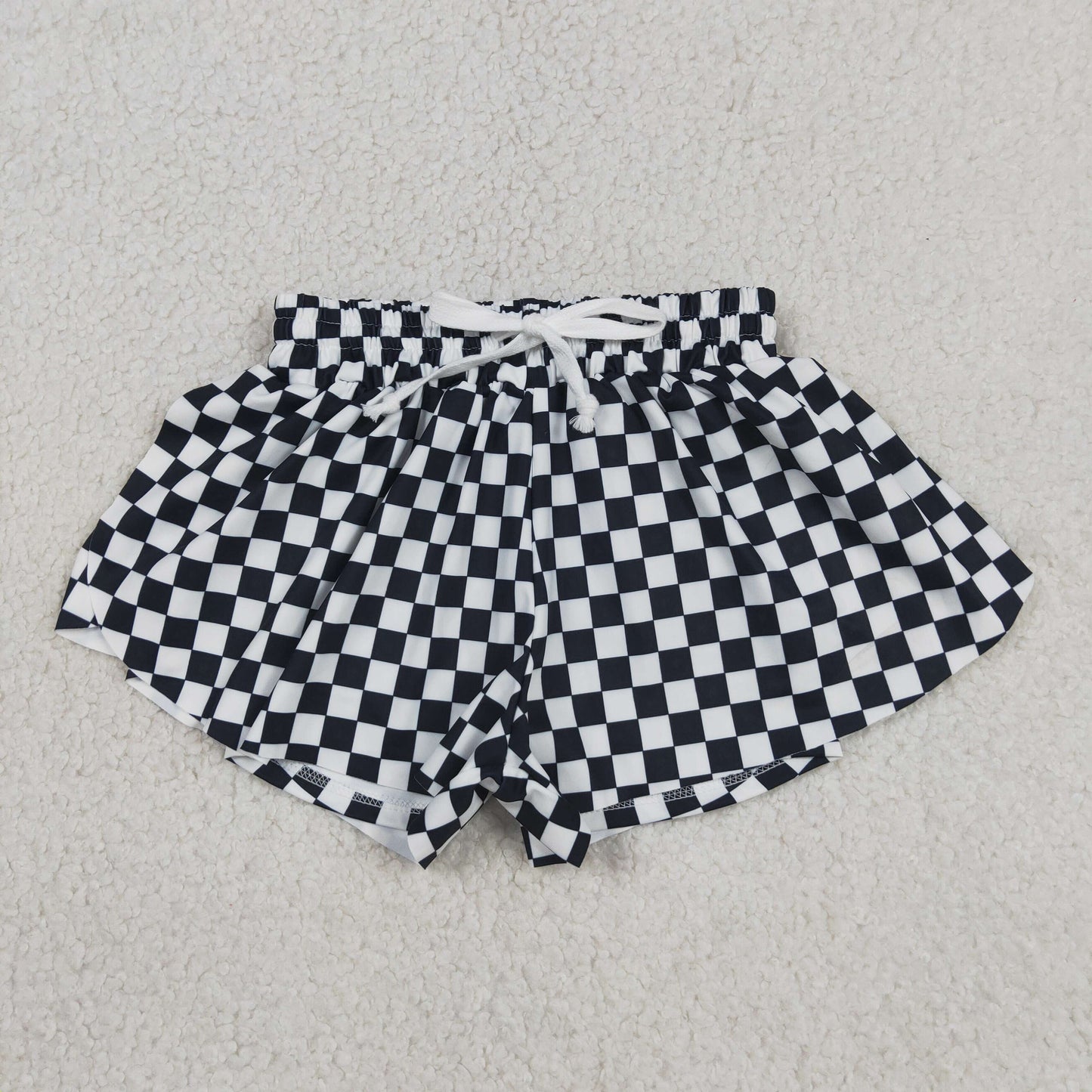 SS0865 Black White Plaid Girls Yoga Shorts 202604 RTS
