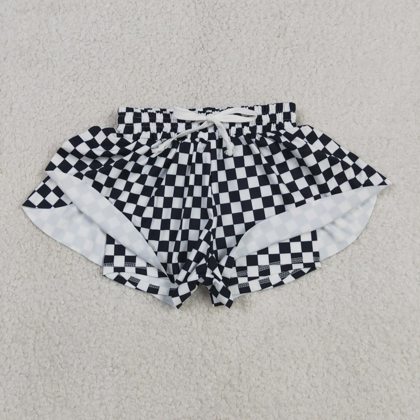 SS0865 Black White Plaid Girls Yoga Shorts 202604 RTS