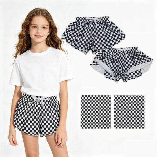 SS0865 Black White Plaid Girls Yoga Shorts 202604 RTS