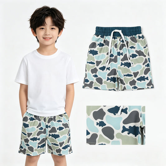 SS0893 Dark Green Fish Camouflage Pattern Boys Shorts 202605 RTS