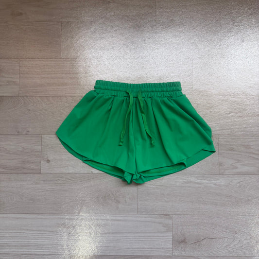 NO MOQ Preorder SS0938 Solid Dark Green Double Layer Girls Yoga Shorts 202607