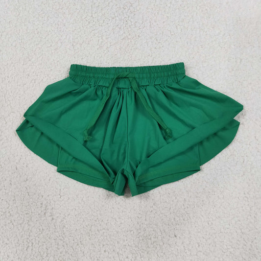 SS0938 Solid Color Green Yoga Girl's Shorts