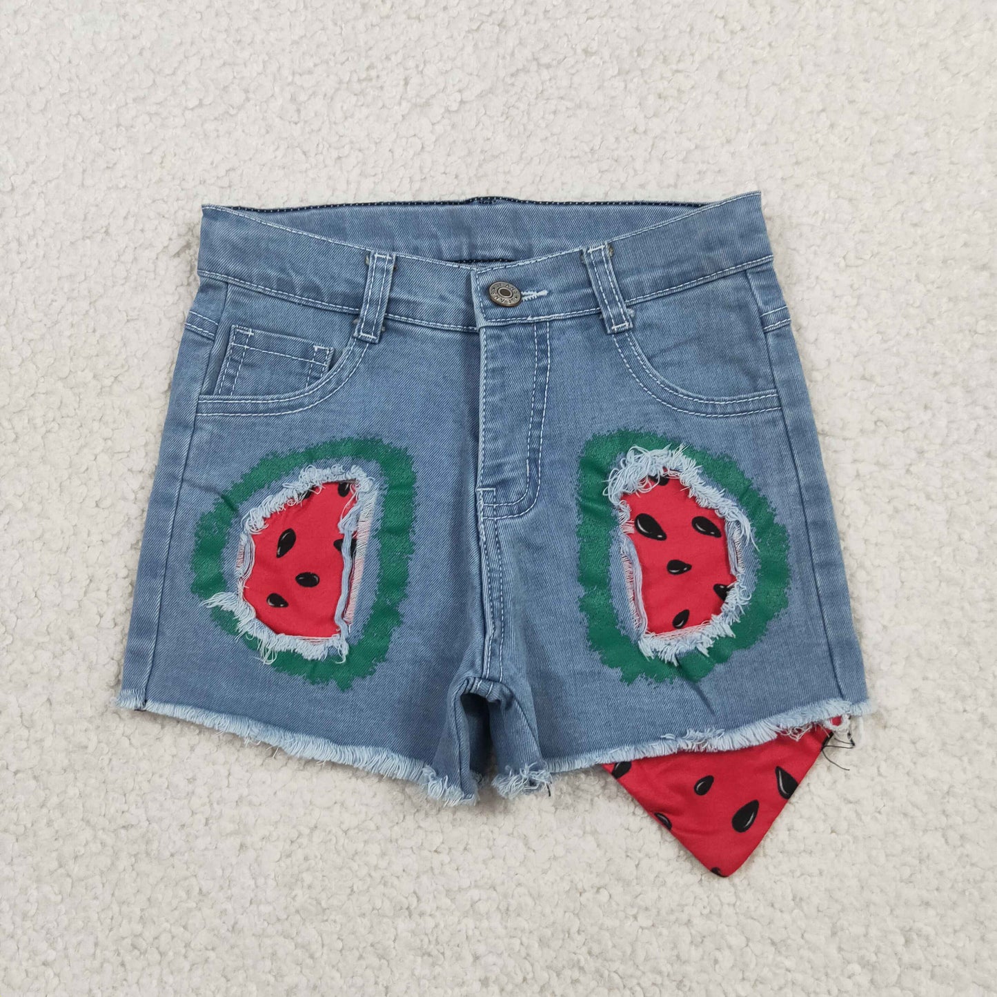 SS0948 Watermelon Print Blue Girls Denim Shorts 202605 RTS
