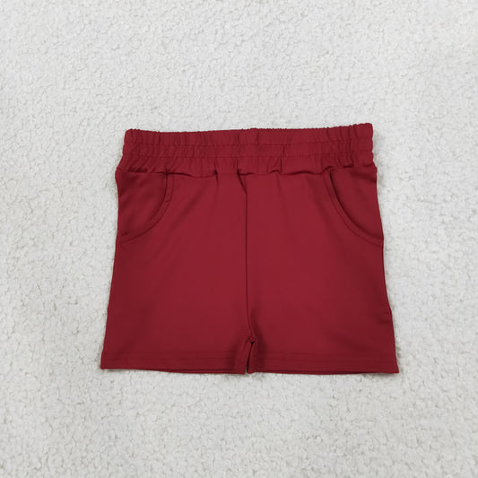 SS0962 Solid Dark Red Yoga Girl's Shorts