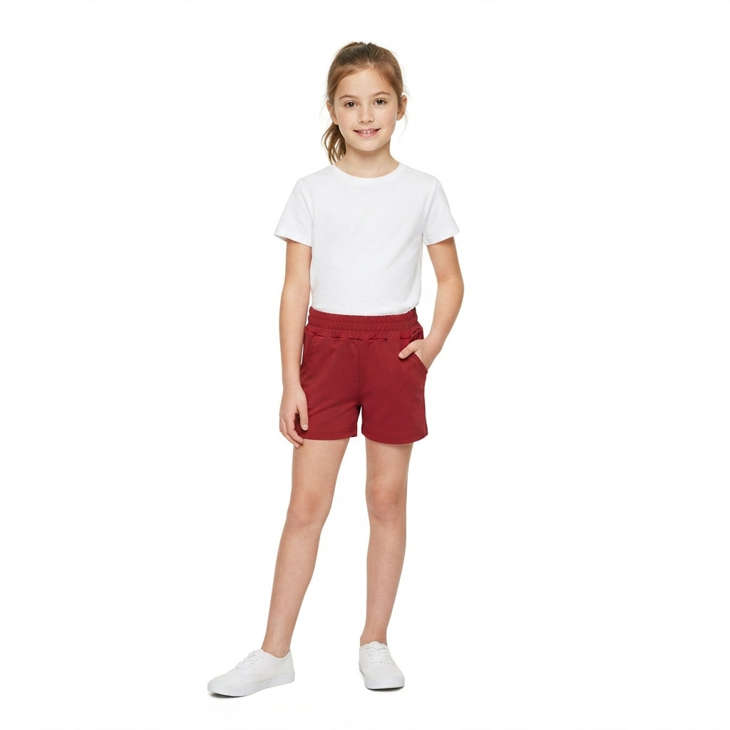 SS0962 Solid Dark Red Yoga Girl's Shorts