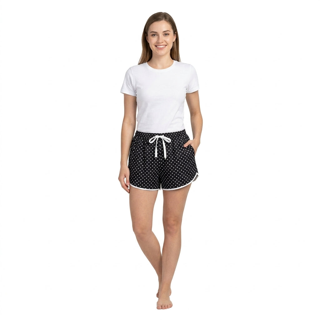 SS0975 Dots Black Yoga Adult Women Shorts