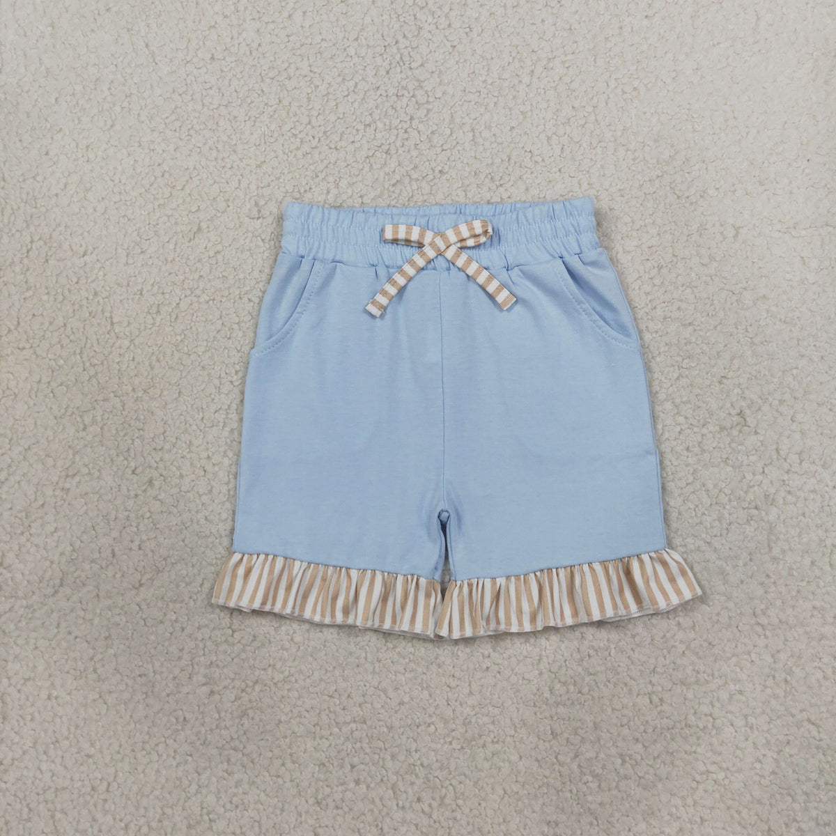 SS0995 Solid Color Stripe Ruffles Blue Girl's Shorts