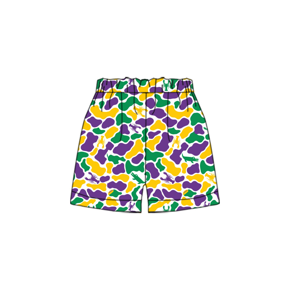 Preorder MOQ 5 pcs BLS0063 Mardi Gras Camo Hoodie Boys Shorts Set